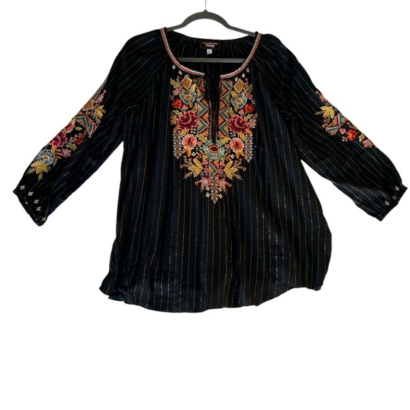 Johnny Was Embroidered Black Blouse. Roomy Sz S - Picture 10 of 10